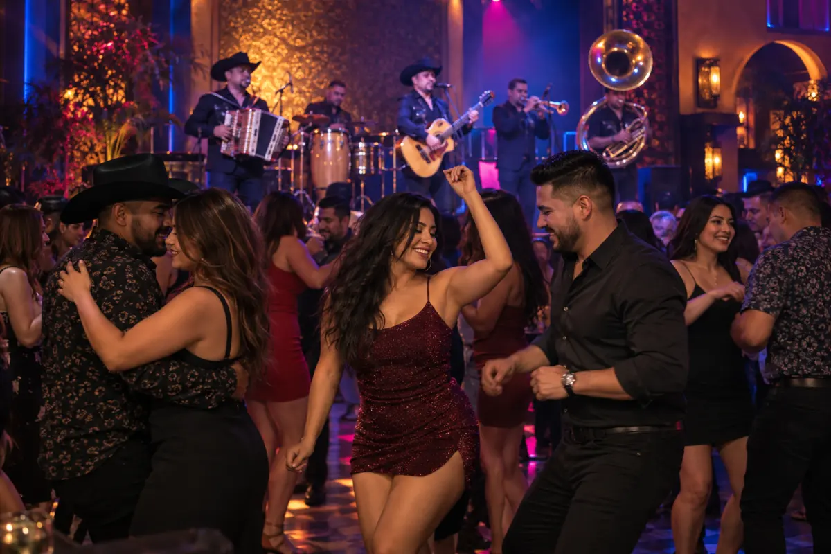 Parejas bailando con banda en vivo durante el Mes de la Herencia Hispana en Las Vegas
